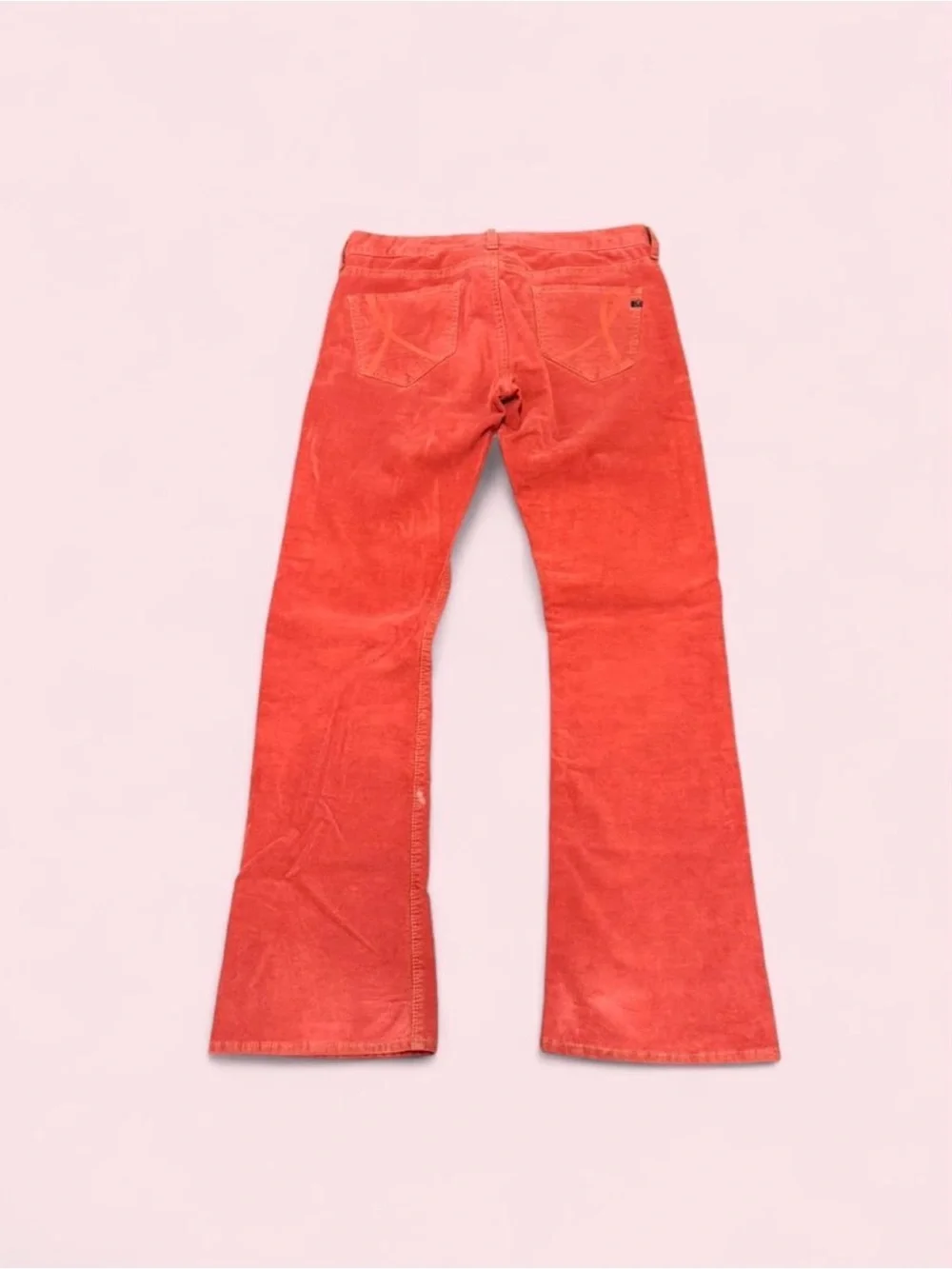 ! iT Jeans Belle Y2K Coral Red Orange Corduroy Bell Bottom Pants Sz 28 Vintage
